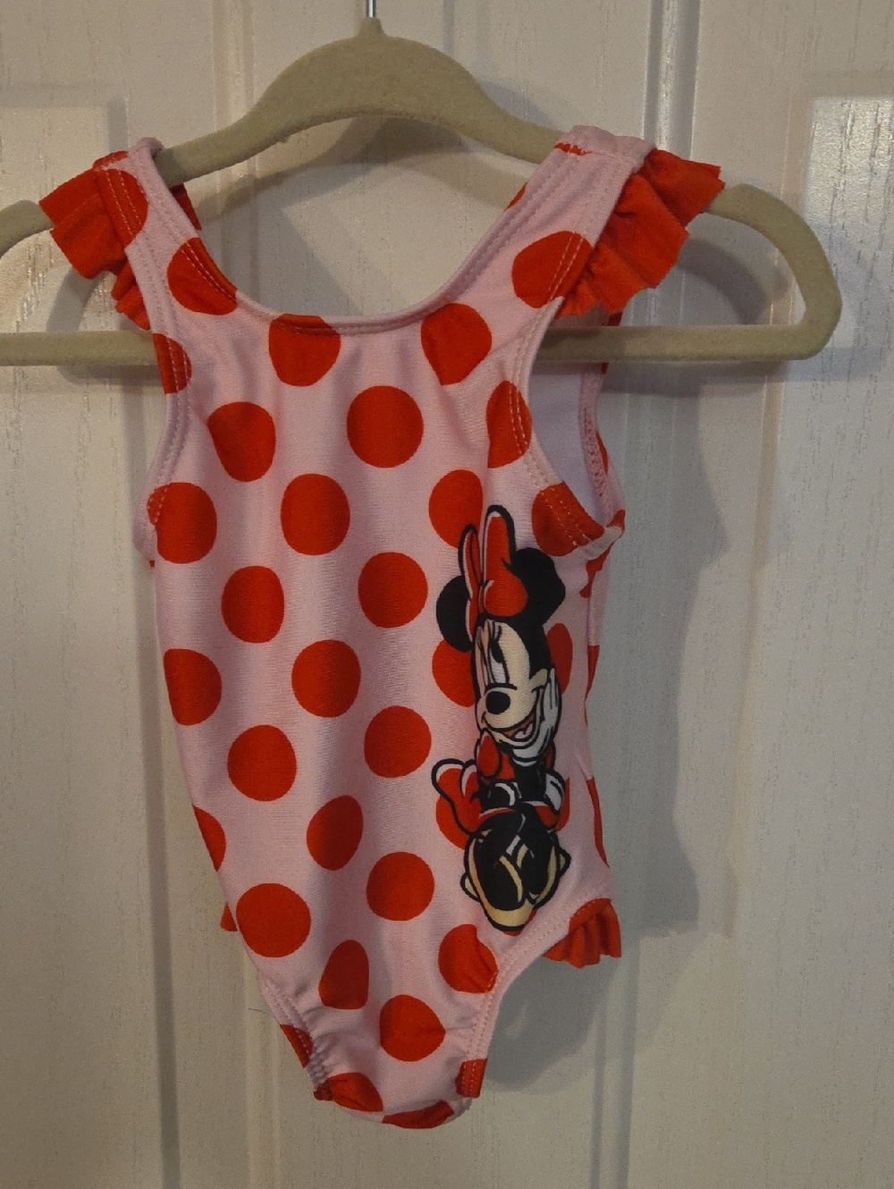 Pink and Red Polka Dot Minnie One-Piece Swimsuit Size 6 months